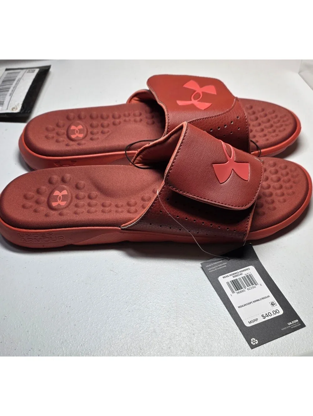 Under Armour Adjustable Red Slide Sandals - Size 10 - New with Tags